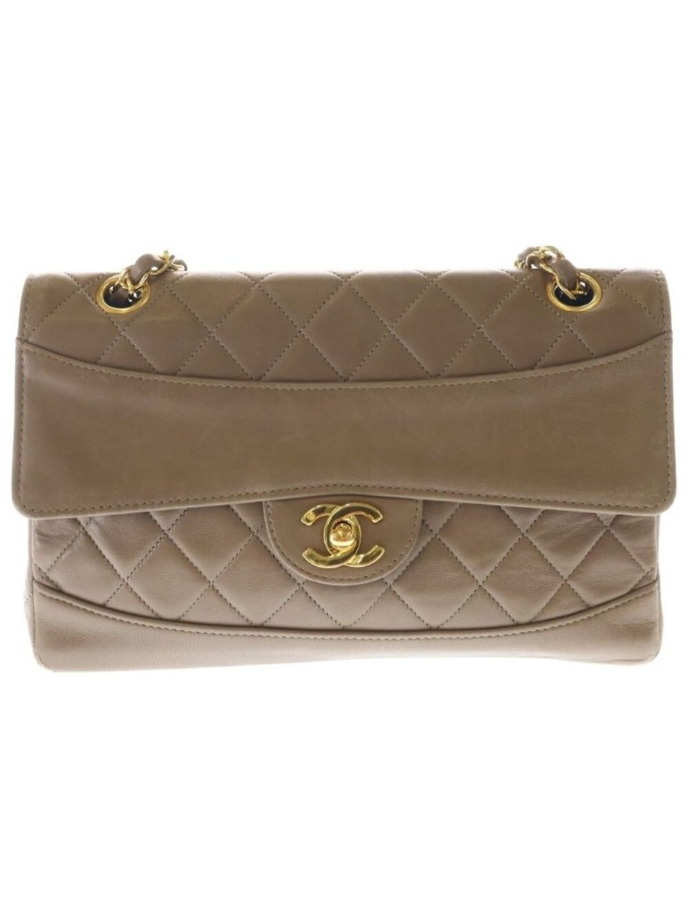 Chanel Quilted Lambskin Leather Turnlock Chain Shoulder Bag Gold Brown